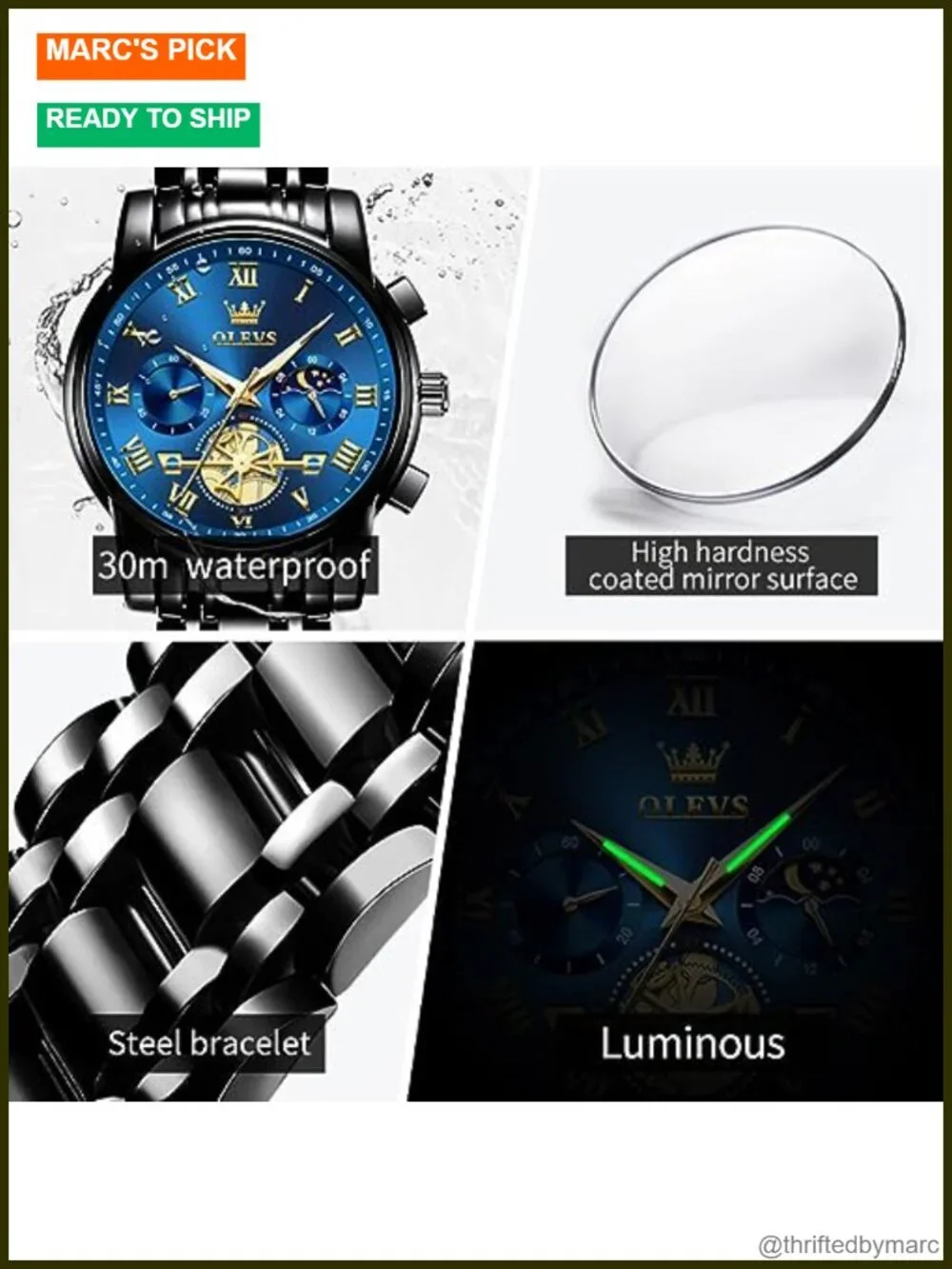 Luxury Stainless Steel Dress Watch with Chronograph and Date